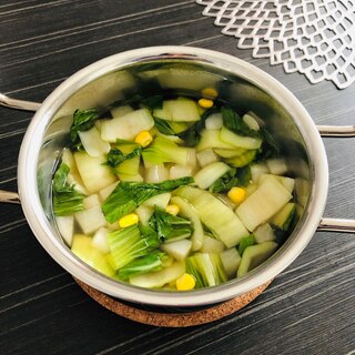 青梗菜と大根とコーンの中華風とろみスープ